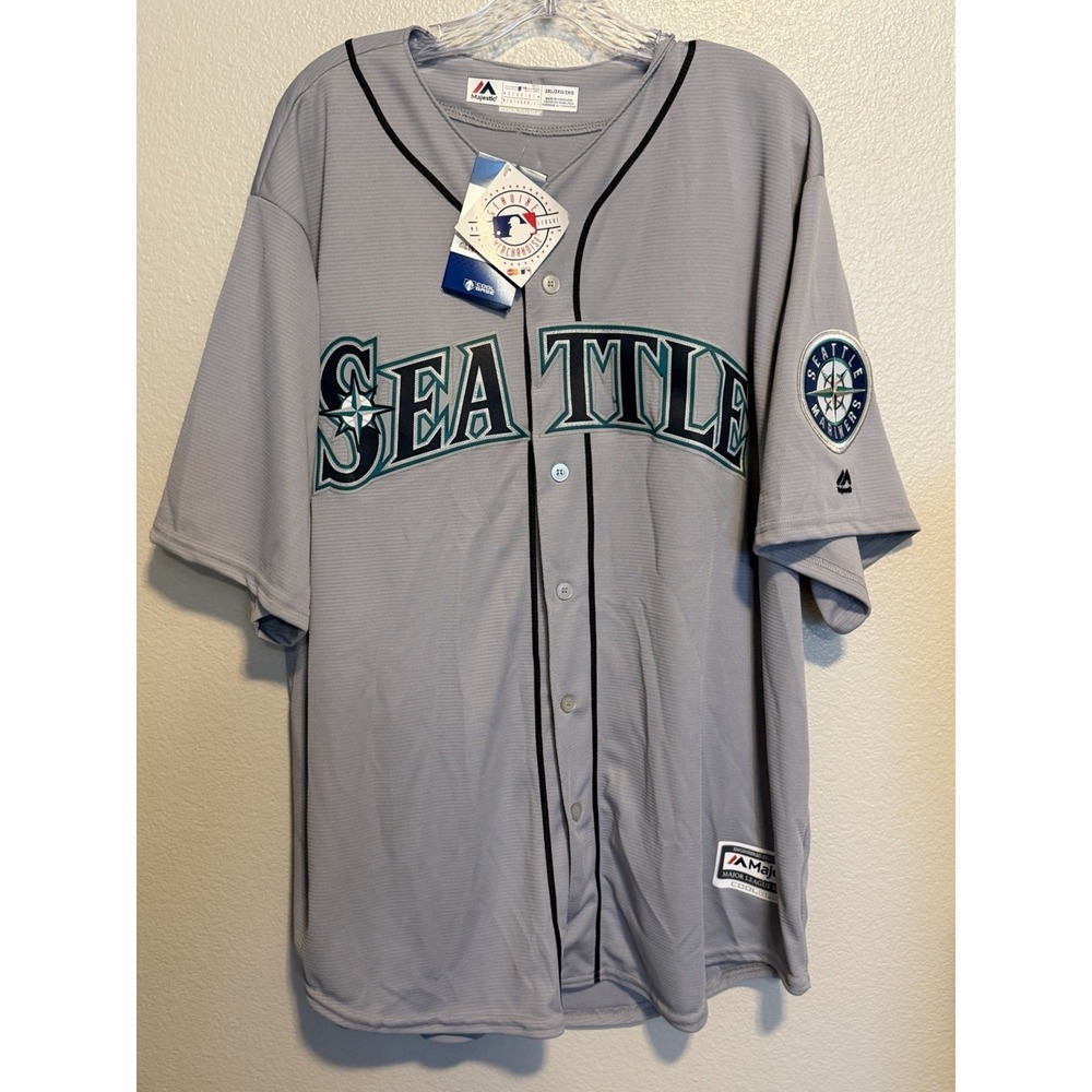 Majestic Seattle Mariners Gray Button Patch Jersey Cool Base 2XL NWT Team Store